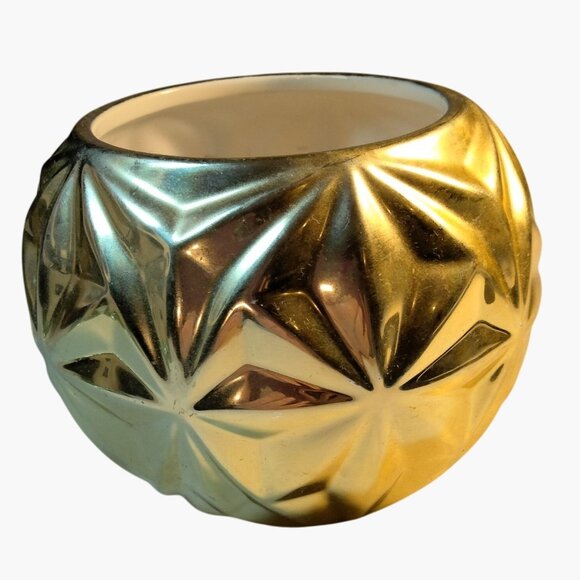 Gold Ornament Shape Vase Planter Pot Textured Ceramic - Picture 2 of 7